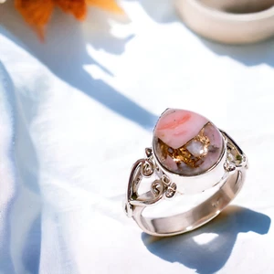 Natural Spiny Copper Pink Opal Statement Ring Size 925 Silver - Picture 1 of 8