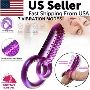 Vibrating Penis Cock Ring Dual Clit Stimulator Couple Sex Toys For Men Enhancer - Picture 1 of 12