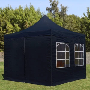 3x3 m Carpa plegable, ECONOMY acero, laterales con ventanas rectangulares, negro - Imagen 1 de 8