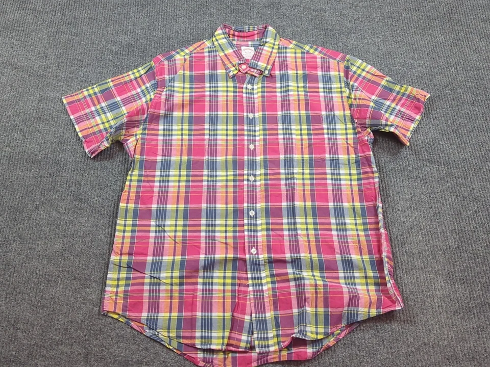 Camisa Brooks Brothers Para Hombre Grande Rosa Cuadros Botón Manga Corta Algodón  Foto 1 de 4