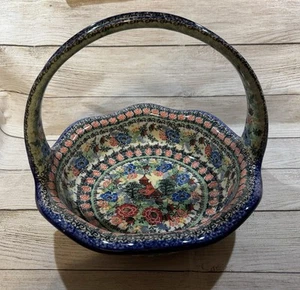 Vintage Polish Pottery Large Basket Unikat Starzyk 4054 Romantic Fascination - Picture 1 of 10