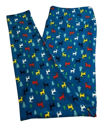 LuLaRoe Leggings TC2 Alto Curvilíneo 2 Navidad Animal RENO Árbol Vacaciones Elastizado Foto 1 de 4