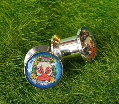 PAR de tapones de acero azul loco logotipo de payaso medidores oreja perforada joyería corporal Foto 1 de 4