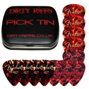12 x Fender 451 Celluloid Shell Guitar Picks Plectrums - 4 Of Each Size In A Tin - Picture 1 of 1