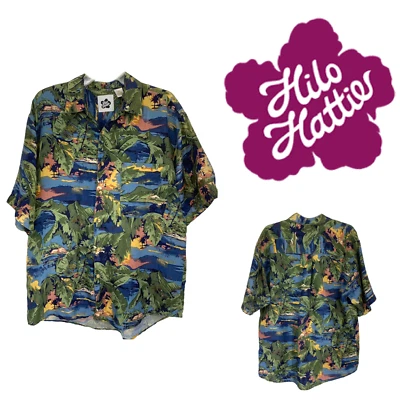 Vintage Hilo Hattie Men's Sz M Hawaiian Shirt Short Sleeve 100% Silk Made in USA - Image 1 of 4