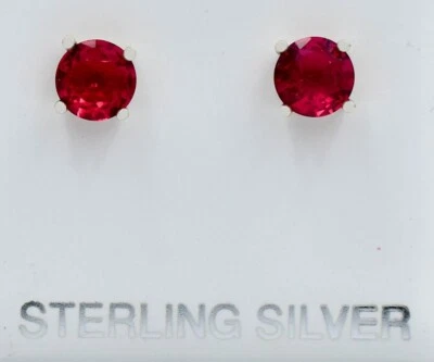 LAB CREATED 2.20 Cts RUBY STUD EARRINGS SOLID .925 Sterling Silver -NEW WITH TAG - Image 1 of 4