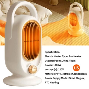 Portable Desktop Electric Fan Heater 1200W Warm Hot Air Blower Fast Space Heater - Picture 1 of 15