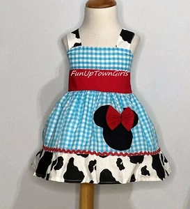 Minnie Mouse Wester Cow Girl Frühling Sommer Mädchen Kleinkind angehaltenes Kleid - Bild 1 von 3