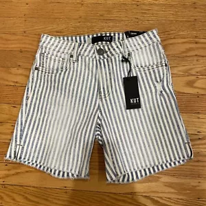 KUT from the Kloth Women’s Sophia Blue Stripe Frayed Jean Shorts sz 0 NWT - Picture 1 of 14