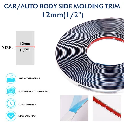 Chrome Trim Molding Strip Car Door Body Window Bumper Side Protector 1/2"x10ft - Image 1 of 4
