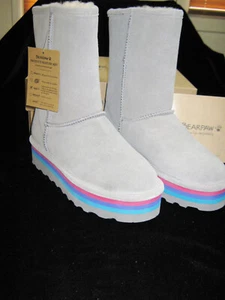 NIB! SIZE 8 BEARPAW RETRO ELLE GRAY FOG BOOTS COLORFUL SOLE - Picture 1 of 13