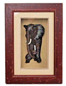 70’s Elephant & Baby Shadow Box Wood 3D Retro African Wall Art Hanging Vintage - Bild 1 von 7