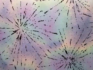 Vintage Fabric Poly Satin Blend Slinky Black STARBURST Rainbow Pastels  46x132 - Picture 1 of 9