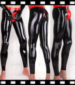 Leggings de látex con adornos rojos cintura ajustados ajustados con cremallera frontal delgada personalizados 0,4 mm E15 - Imagen 1 de 6