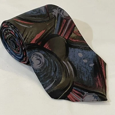 Corbata de seda para hombre Don Loper of Beverly Hills diseño abstracto vino oliva y azul marino Foto 1 de 4