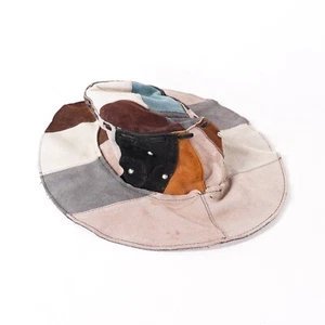 Leather Patchwork Stitched Quilt Cowboy Hat Farmer Cap Sunhat Multicolor Brown - Picture 1 of 7