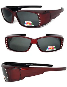 Gafas de sol rectangulares antirreflejo polarizadas de estrás para mujer rojas - Imagen 1 de 4