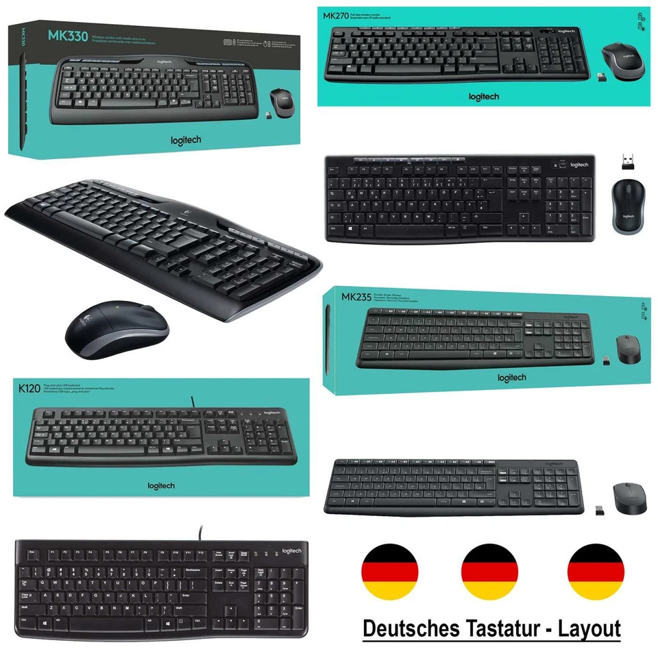 Logitech Funk QWERTZ Tastatur + Wireless Maus SET Keyboard Mouse USB Kabel PC - Bild 1 von 1