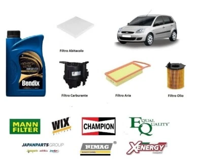 Kit Tagliando Ford Fiesta V VI Fusion 1.4 TDCI 50 Kw 68 Cv + 4 Litri Olio