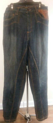 ANTIK 36 32 blue jeans cotton distressed embroidered pockets button fly 5 pocket - Image 1 of 4