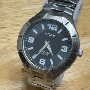 Acqua Timex Indiglo Quartz Watch Men 30m Silver Black Stretch Analog New Battery - Picture 1 of 6