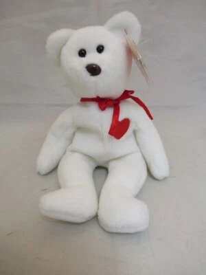 Feb 14 1994 Ty Original Beanie Babies VALENTINO White Bear PE PELLETS w/tags 9" - Image 1 of 4