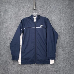 VINTAGE Nike Jacket Boys XL Blue Sportwear Track Windbreaker Hooded Full Zip Y2K - Picture 1 of 17