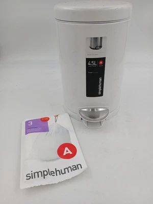 simplehuman Round Step Trash Can 4.5L White CW1851 Liner A w/ 3 Bags Bathroom - Image 1 of 4