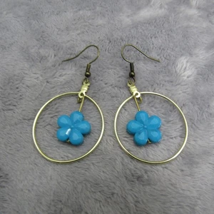 Silberfarbene blaue Blume Tropfen Hänger Creolen Charm Schmuck - Bild 1 von 6