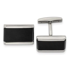 Stainless Steel & Black Onyx Rectangle Cuff Links, 21 x 14mm - Picture 1 of 4