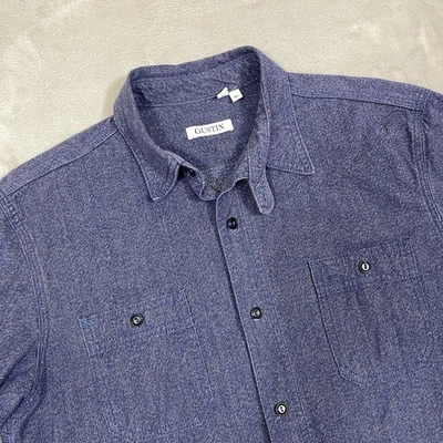 Gustin Chin Strap Denim Shirt Mens L (fits M) USA Cotton Heritage Antique Style - Image 1 of 4