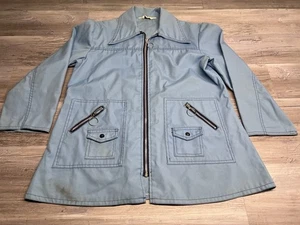 Vintage 60s Casual Zip Up Jacket K-Mart Permanent Press Size L Zip Pockets Blue - Picture 1 of 8