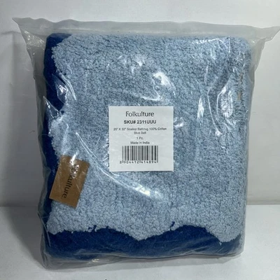 "Nueva alfombra de baño folclórica alfombra de baño 20x32"" 100 % algodón campana azul" Foto 1 de 4