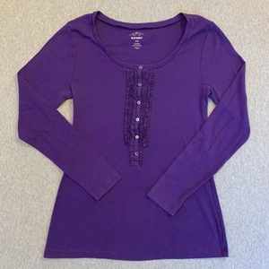 Old Navy Long Sleeve Shirt Button Up Ruffles Women’s Large Purple - Picture 1 of 6
