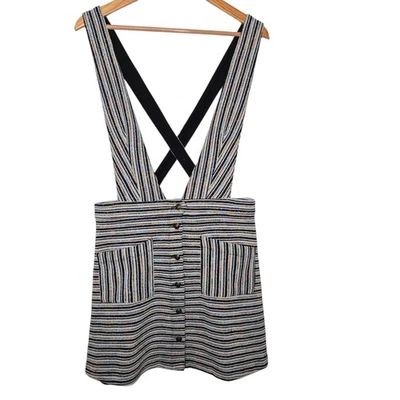 Mod Cloth Boho Multi Colorful Striped Textured Woven Overalls Mini Dress Large - Image 1 of 4
