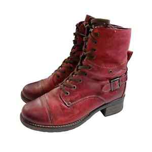 Taos Women's Crave Boots 9-9.5 (40) Red Leather Distressed Heel Side Zipper