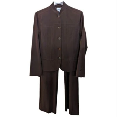 Chico's Marrón Estilo Militar Pantalones Traje Chaqueta 4 Pantalones 4S Usado en Excelente Condición Carrera Foto 1 de 4