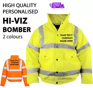 Personalised Hi-Viz BOMBER Motorway High Visibility Safety Work Jacket Customise - Picture 1 of 9