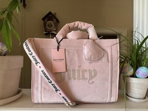 Bolso de Mano Juicy Couture Extra Spender Rosa Diamante Terciopelo y Correa 13" TALLA MÁS GRANDE NUEVO - Imagen 1 de 18