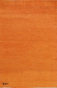 Versatile Gabbeh Solid Design Orange Wool Modern Rug Ideal for Any Room 3x5 ft - Picture 1 of 13