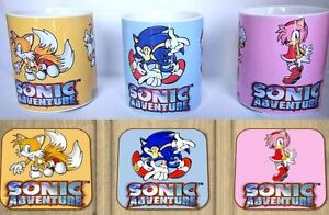 Sonic Adventure Dreamcast Game Set Of 3 - Coffee MUGS + 3 Matching Wood Coasters
