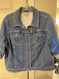 One World Women's Jean Jacket Pre-Owned button down - Picture 1 of 5