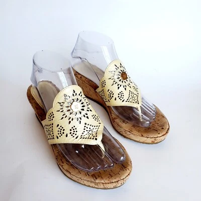 Sandalias Eric Javits EJ Corcho Cuña Plataforma Tanga Blanco Para Mujer Talla 8 M  Foto 1 de 4