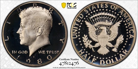 1980 S 50c KENNEDY HALF DOLLAR PCGS PR69DCAM Protected by Gold Shield & TrueView Cover