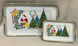 Vintage Set Of MADE IN JAPAN 19" Rectangular Serving Tray CHRISTMAS TREE Handles - Picture 1 of 4