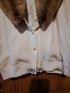 Pull épaule ivoire cardigan années 1950 bombshell Med costume hollywoodien formel 