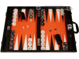 Wycliffe Brothers 21" Tournament Backgammon Set, Black Croco Case, Orange Field - Bild 1 von 9