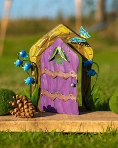 Miniature Magical Metal Bluebell Fairy Pixie Garden Ornaments Door  for Trees - Picture 1 of 4