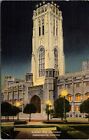 Indianapolis Indiana IN Scottish Rite Cathedral Night View Linen Postcard