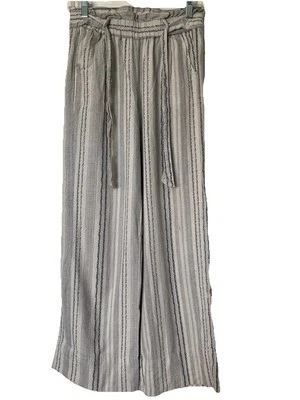 Jolt женщин льняной смеси широкие штанины брюки Sz S полоски высоты бумаги сумка брюки - Изображение 1 из 4